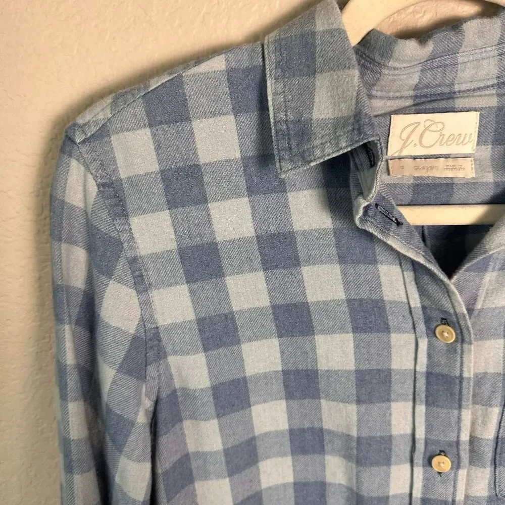 J.Crew Blue Gingham Buffalo Check Flannel Button Down Shirt Classic Fit Size 0